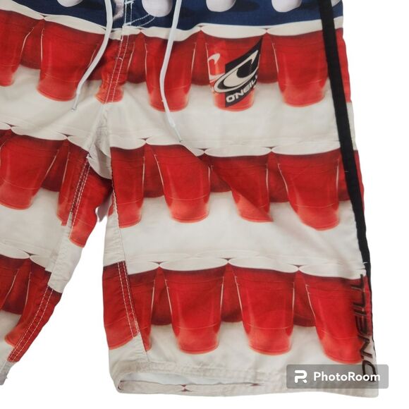 O'Neill Mens Stars and Stripes Beer Pong Board Shorts Size 30 - Picture 4 of 9